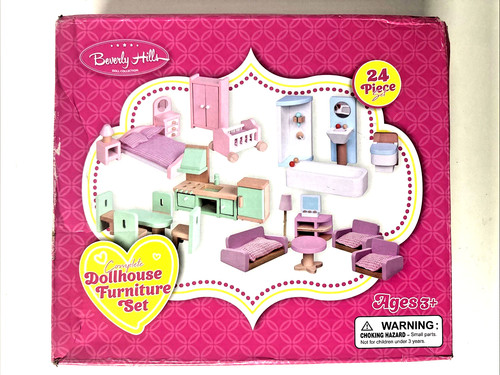 Wooden dollhouse furniture set - wooden,