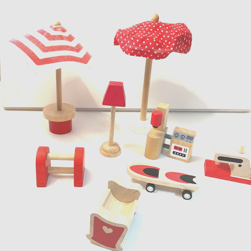 Wooden doll house - house, furniture