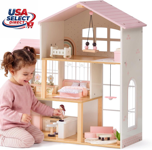 Wooden doll house with rooms - house,