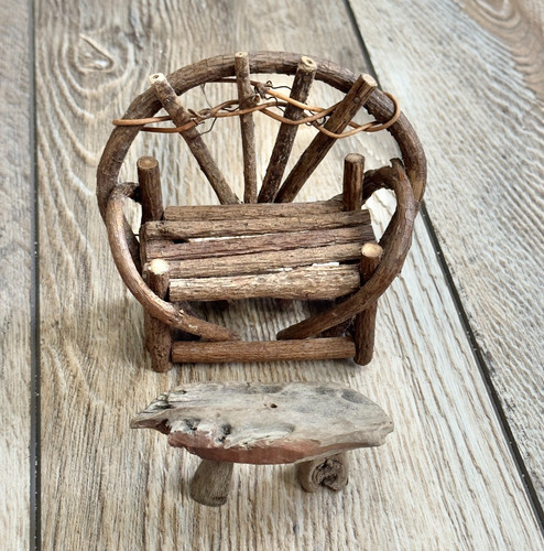 Dollhouse miniature twig bench - miniature,