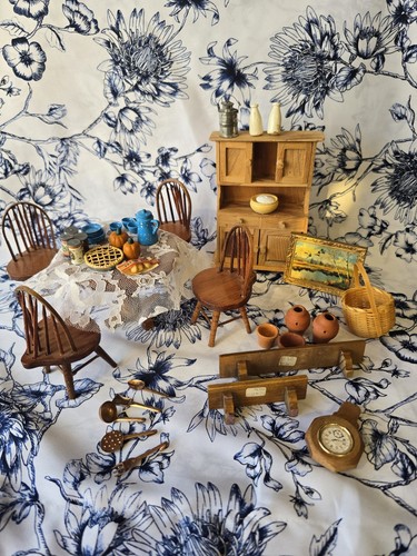 Wood doll house furniture set - wood,